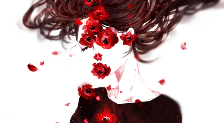 Аниме девушка с розой во рту