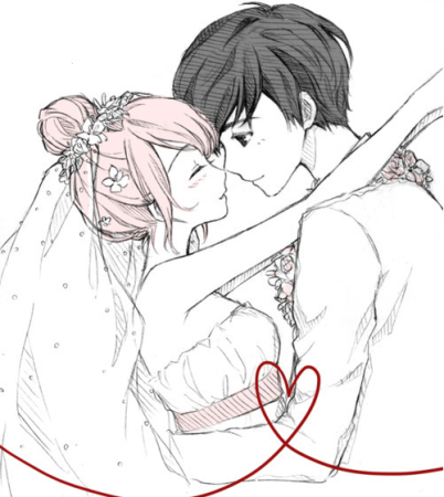 Рисунок пары в аниме стиле