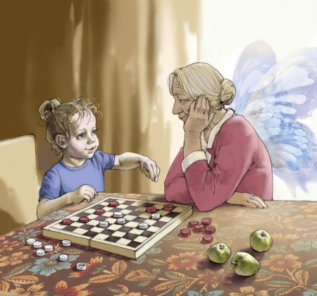 Дети играют в шашки иллюстрация