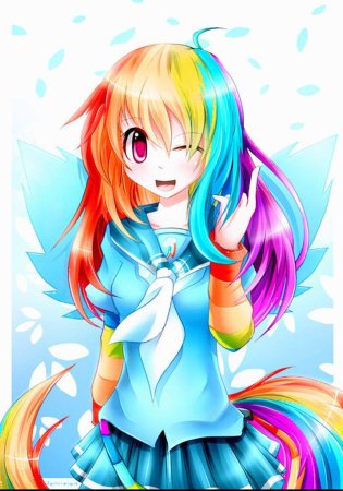Аниме девушка с радужными волосами