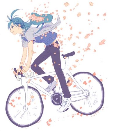 Аниме парень на велосипеде