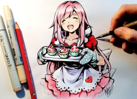 Аниме скетчи маркерами