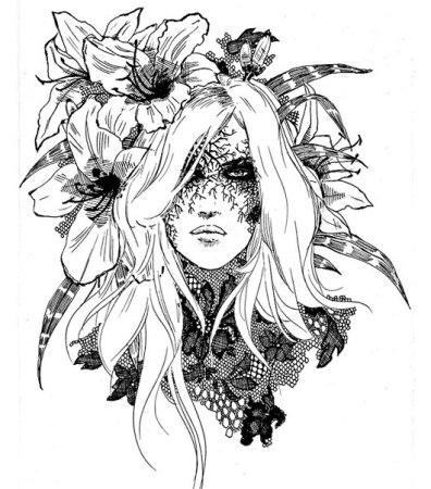 Графика девушка черно белая