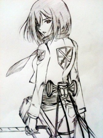 Атака титанов Микаса черно белая