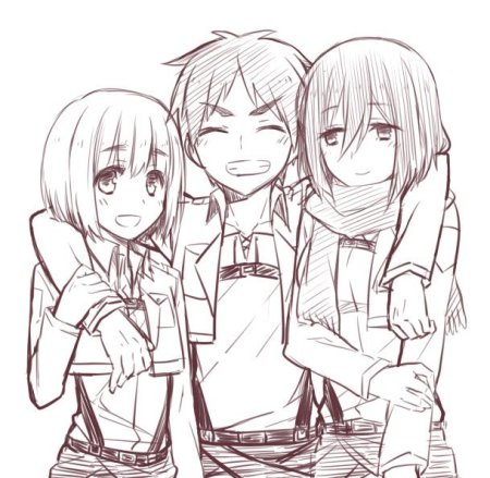 Эрен Микаса и армин чёрно белые