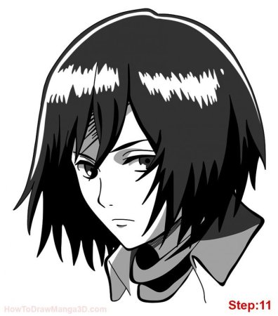 Атака титанов Микаса черно белая