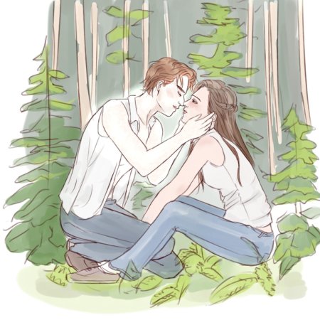 Белла Свон и Эдвард на траве