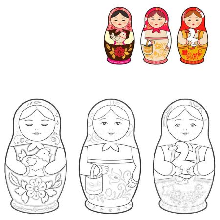 Семеновская Матрешка разукрашка
