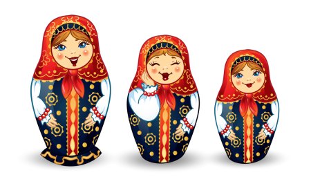 Три матрешки на прозрачном фоне