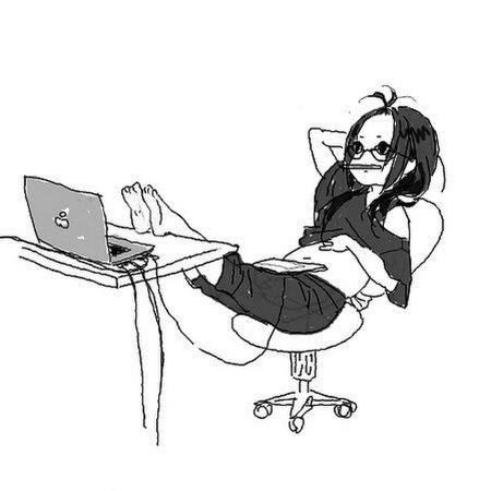 Аниме за компьютером чб