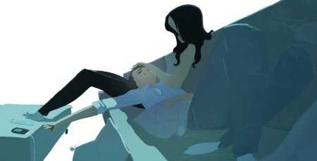 Парень лежит на коленях у девушки