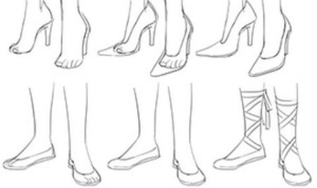 Как нарисовать туфли на ногах