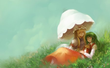 Аниме девушка на траве