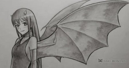 Аниме девушка демон карандашом