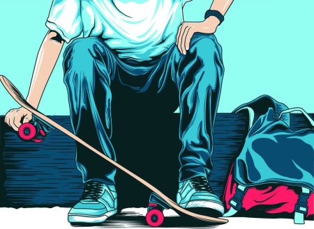 Парень со скейтом арт