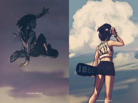 Девушка на скейте арт