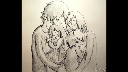 Рисунок семьи в стиле аниме