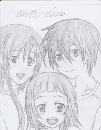 Аниме Кирито и Асуна карандашом