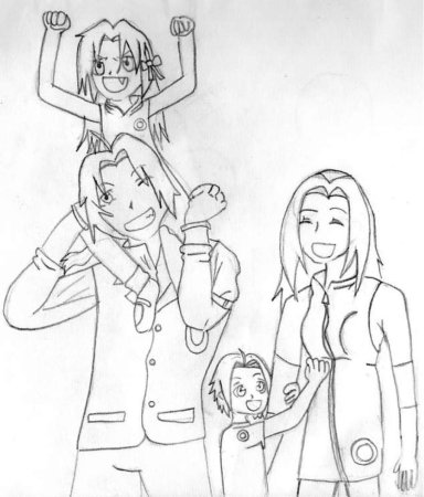 Рисунок семьи в стиле аниме