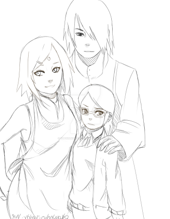 Саске и Сарада в полный рост