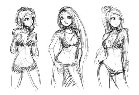 Аниме девушка в купальнике для срисовки