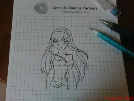 Рисунок девушки ручкой в тетради