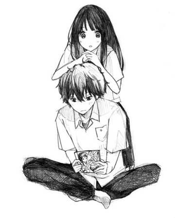 Аниме мальчик и девочка чб