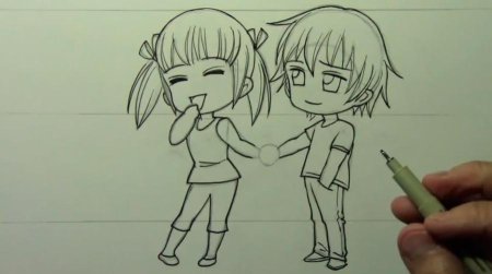 Мальчик и девочка рисунок карандашом