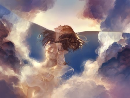 Девушка парит в небе