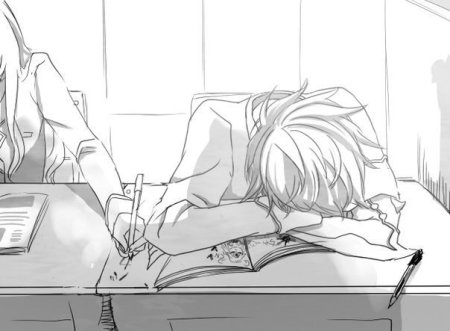 Парень спит за партой аниме