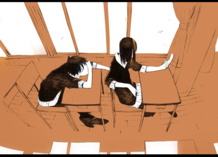 Аниме парень сидит за партой