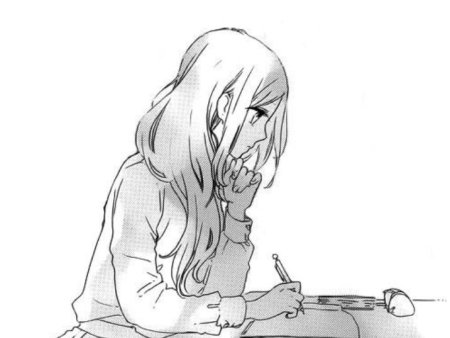 Манга девушка сидит за партой