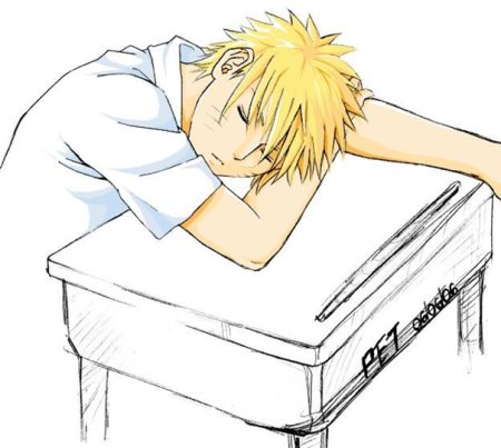 Аниме парень лежит на парте