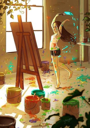 Иллюстрация художница рисует