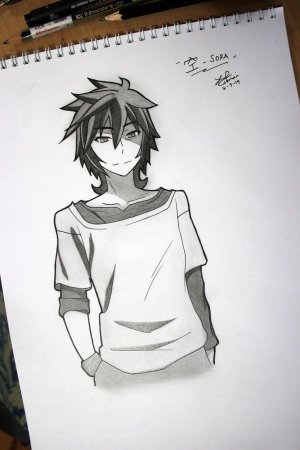 Сора и Широ карандашом