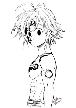 Семь смертных грехов аниме Мелиодас черно белая печать