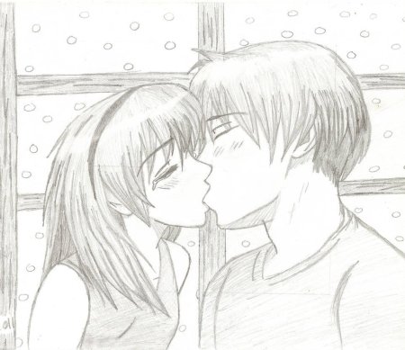Рисунки карандашом мальчик и девочка целуются