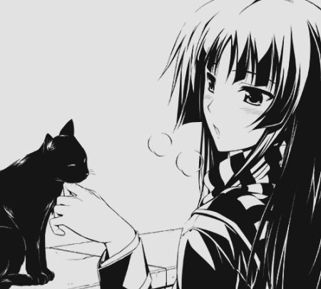 Черно белое аниме кошечка