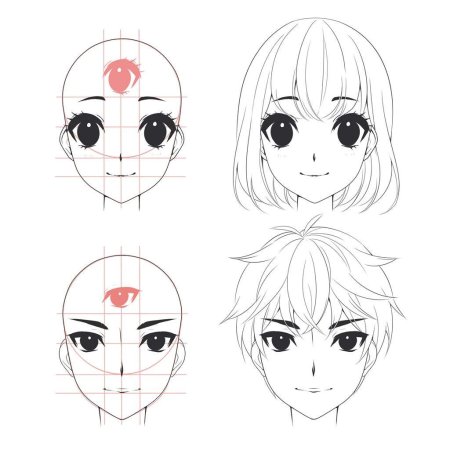 Схема рисования лица аниме
