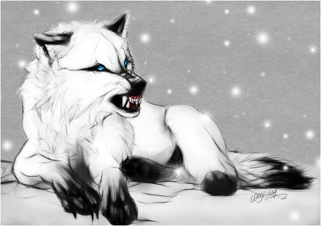 Чёрно-белая волчица арт
