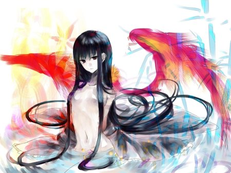 Аниме девушка с длинными черными волосами