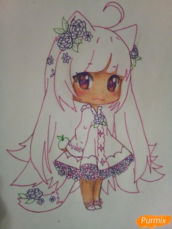 Чиби девочка Лис карандашом