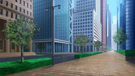 Улица с многоэтажными домами аниме