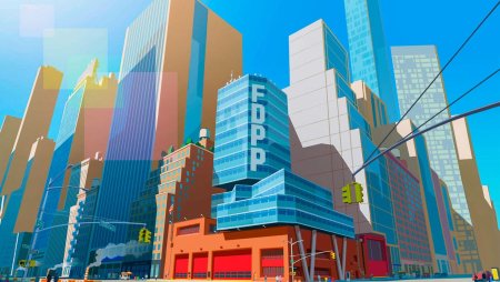 Мультяшный город с небоскребами