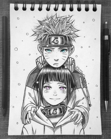 Хината и Наруто срисовать