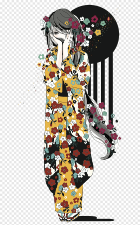 Девушка в кимоно рисунок