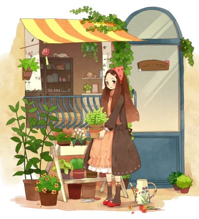 Девушка в цветочном магазине арт