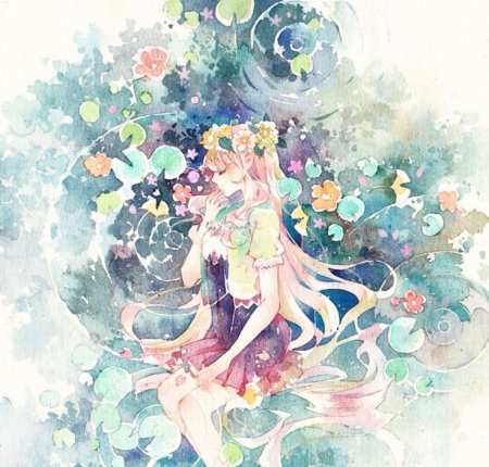 Аниме акварельными карандашами