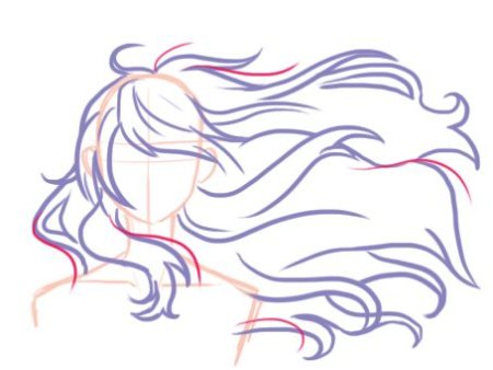 Рисуем развивающиеся волосы