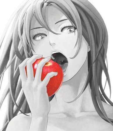 Девушка ест яблоко арт